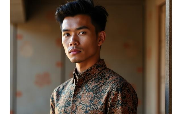 Pria mengenakan kemeja Batik premium dengan pola tradisional